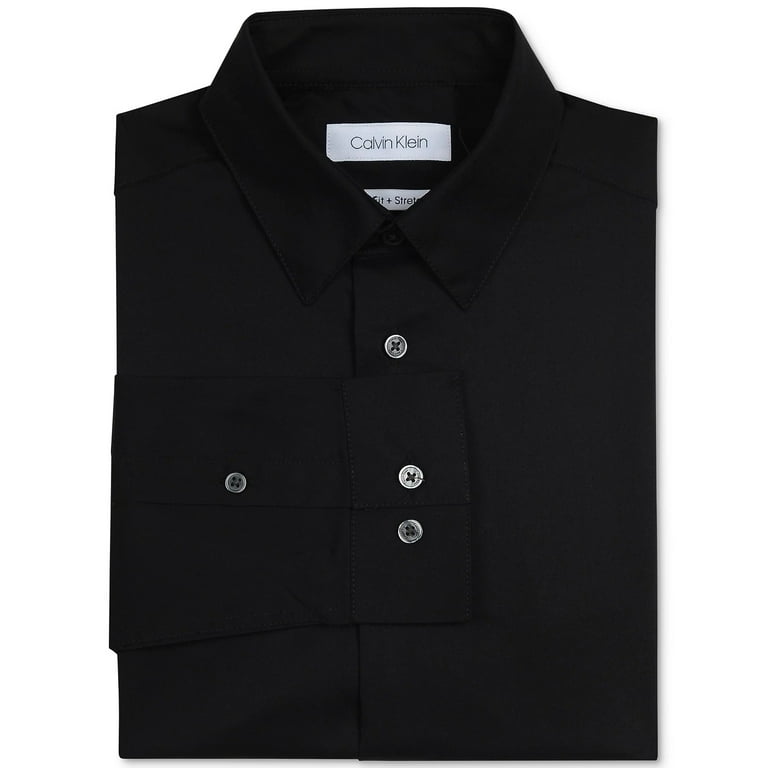 Calvin Klein BLACK Big Boys Slim Fit Solid Stretch Poplin Calvin Klein BLACK Big Boys Slim Fit Solid Stretch Poplin