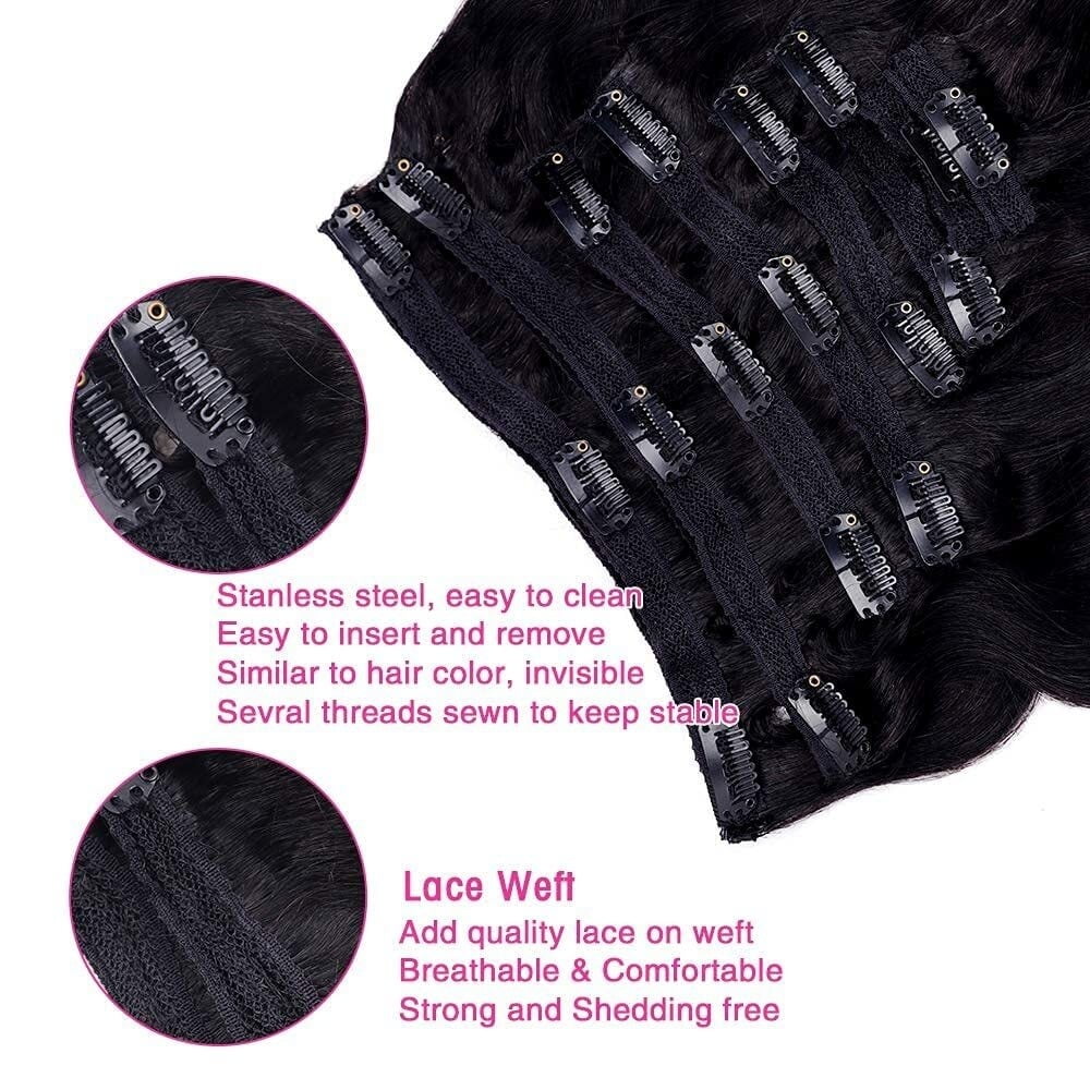 Body Wave Clip In Hair Extensions Extensions Natural Black Color Full Head Brazilian Remy Hair Clip in Hair Extensions 8Pcs with 18 Clips 120 Gram