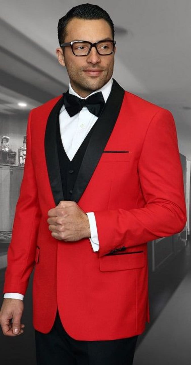 Theo Red 1-Button Shawl Tuxedo (4-Piece Set) by Statement main image 0