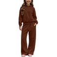 thumbnail image 2 of Piuwrlz Girls 2PC Sweatshirt Sets Kids Plain Outfit Sets Sweatshirts and Pants Coffee Size 11-12 Years, 2 of 10