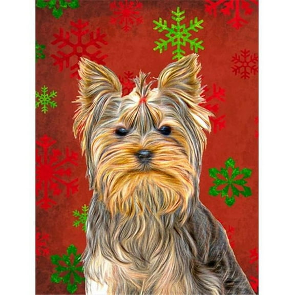 Red Snowflakes Holiday Christmas Yorkie & Yorkshire Terrier Flag Garden Size