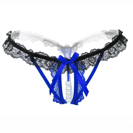 

WZHKSN Women Pearls Panties Blue No Trace Thongs 1-Pack