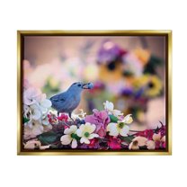 Stupell Industries Bird with Spring Flowers Animals & Insects Photography Gold Floater Framed Art Print Wall Art, 31 x 25