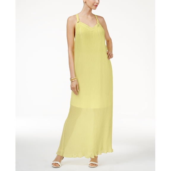 Thalia Sodi Womens Chiffon Pleated Maxi Dress Yellow S