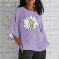 thumbnail image 2 of Xihbxyly Women's 3/4 Sleeve Shirts Women's 3/4 Cropped Sleeve Cotton Linen Top Summer Solid Color Crew Neck T-Shirt Plus Size Vintage Shirt Casual Loose Blouse Trendy Lightweight Soft Plus Size Tops, 2 of 4