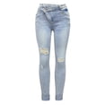 thumbnail image 6 of Ahdbta Women's Ripped Jeans Asymmetrical High Waisted Skinny Denim Pants Distressed Washed Stretchy Lounge Jeans with Pockets, 6 of 7