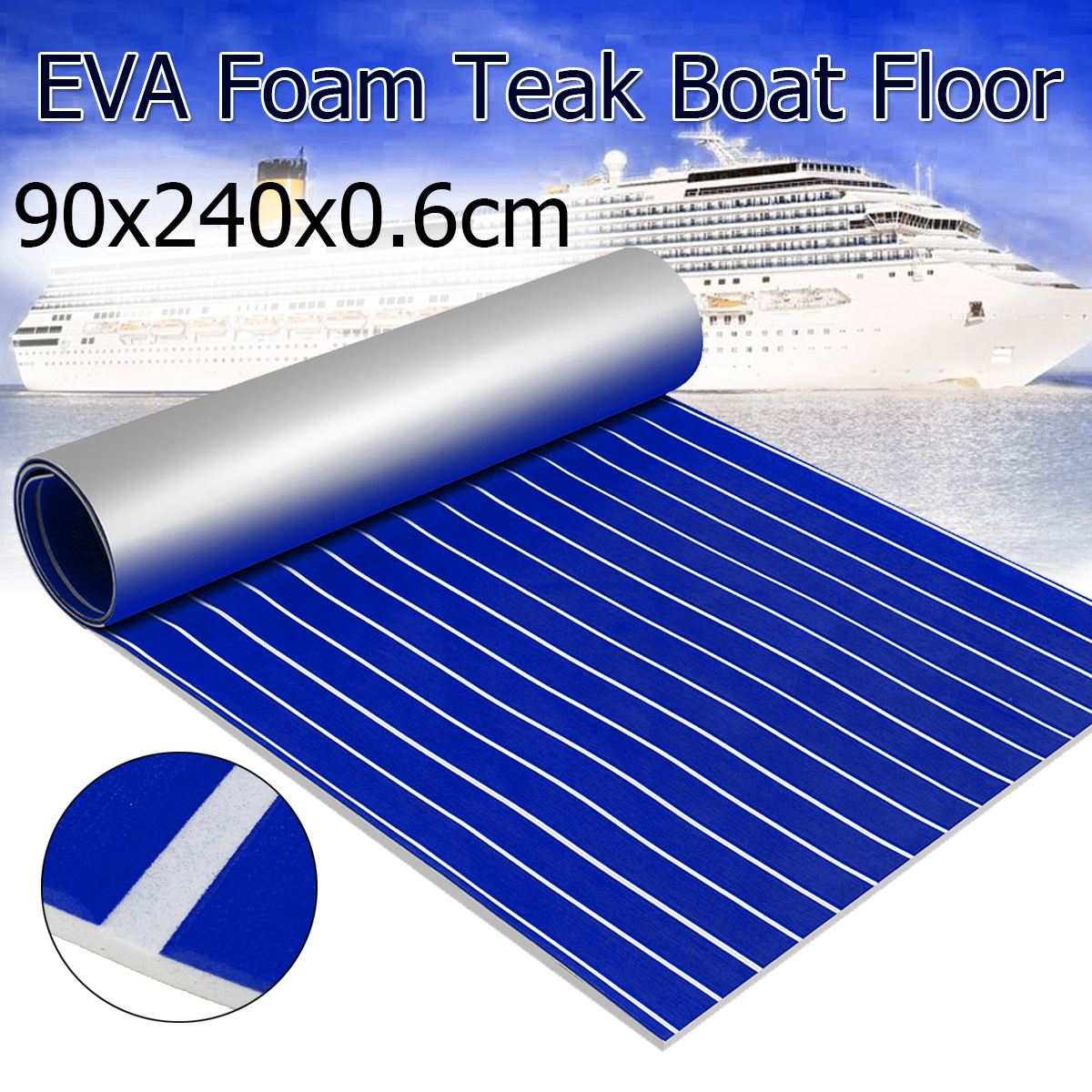 Upgraded 94''x35'' Blue Marine Flooring Synthetic Teak EVA Foam Boat