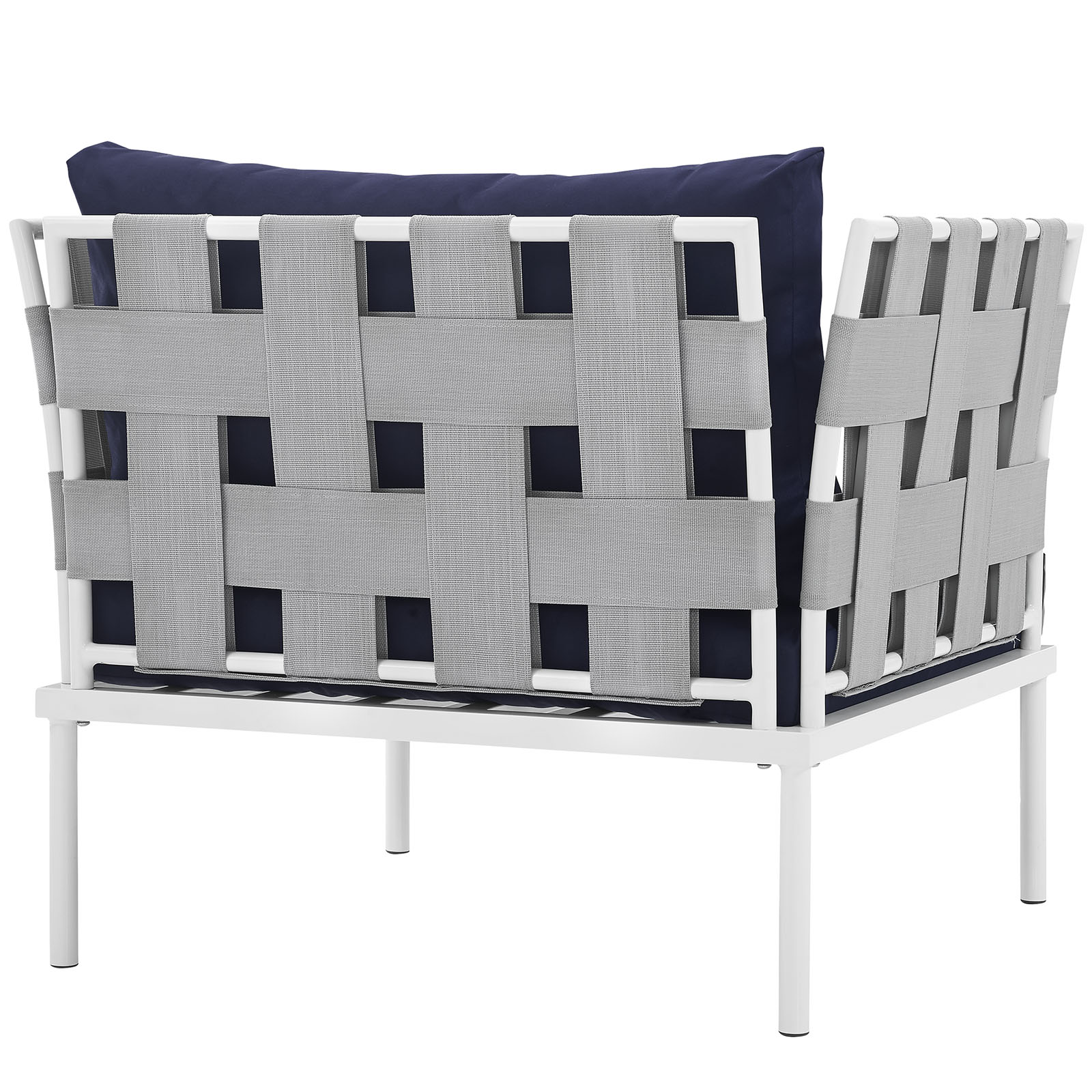 Modern Contemporary Urban Design Outdoor Patio Balcony Lounge Chair, Navy Blue White, Rattan - image 4 of 5
