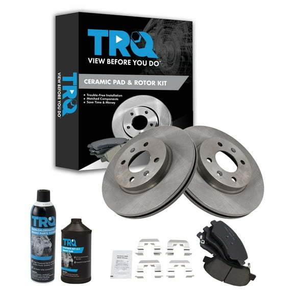TRQ Front Ceramic Brake Pad & Rotor Kit w/Chemicals for Hyundai Accent Rio BKA17566