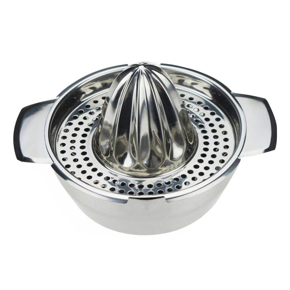 Manual Stainless Steel Fruit Squeezer Hand Juicer Lid Rotation Press Reamer with a Bowl & Strainer