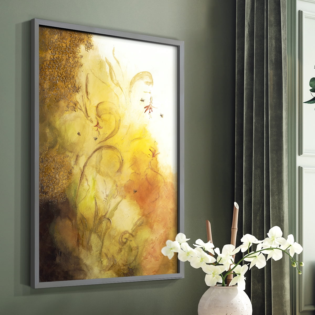 Nectar III Framed Print in Gray Solid Wood Framed Print No Nail Hanging