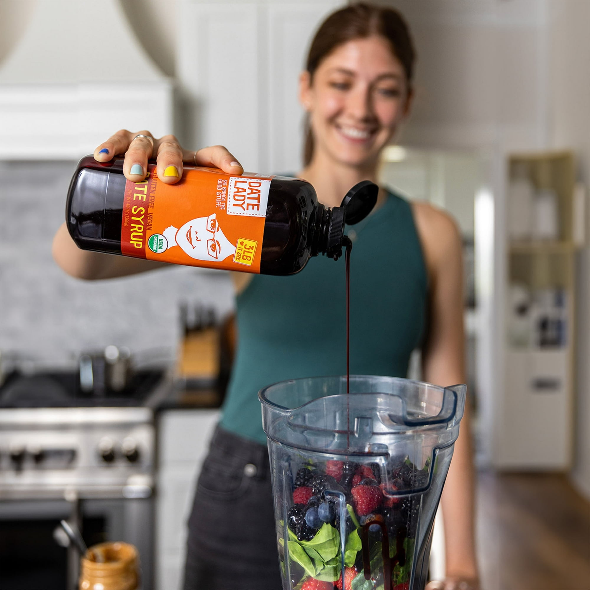 Date Lady Date Syrup 1.5lb Squeeze Bottle, 1 ingredient: 100% Organic Dates. Vegan, Paleo, Gluten-free & Kosher