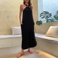 thumbnail image 3 of Off Shoulder Dress Sleeveless Soft Breathable Polyester with Pockets Women Clothing, 3 of 4