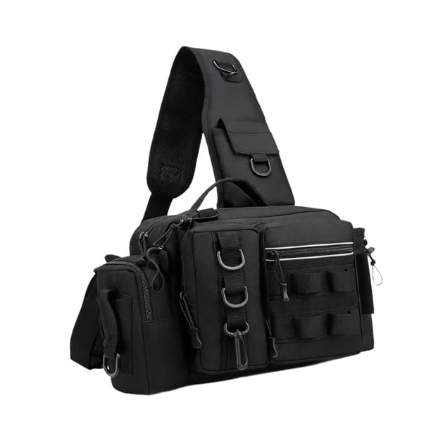 Bolsa para aparejos de pesca, soporte para cañas, organizador multiusos para hombres y mujeres, equipo de pesca. Negro
