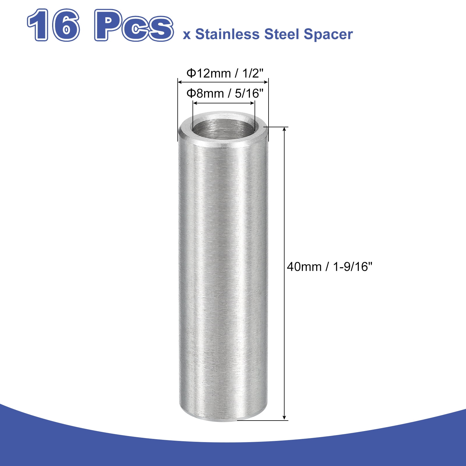 16Pcs 304 Stainless Steel Spacer 12mm OD x 8mm ID x 40mm Length for M8 Screw
