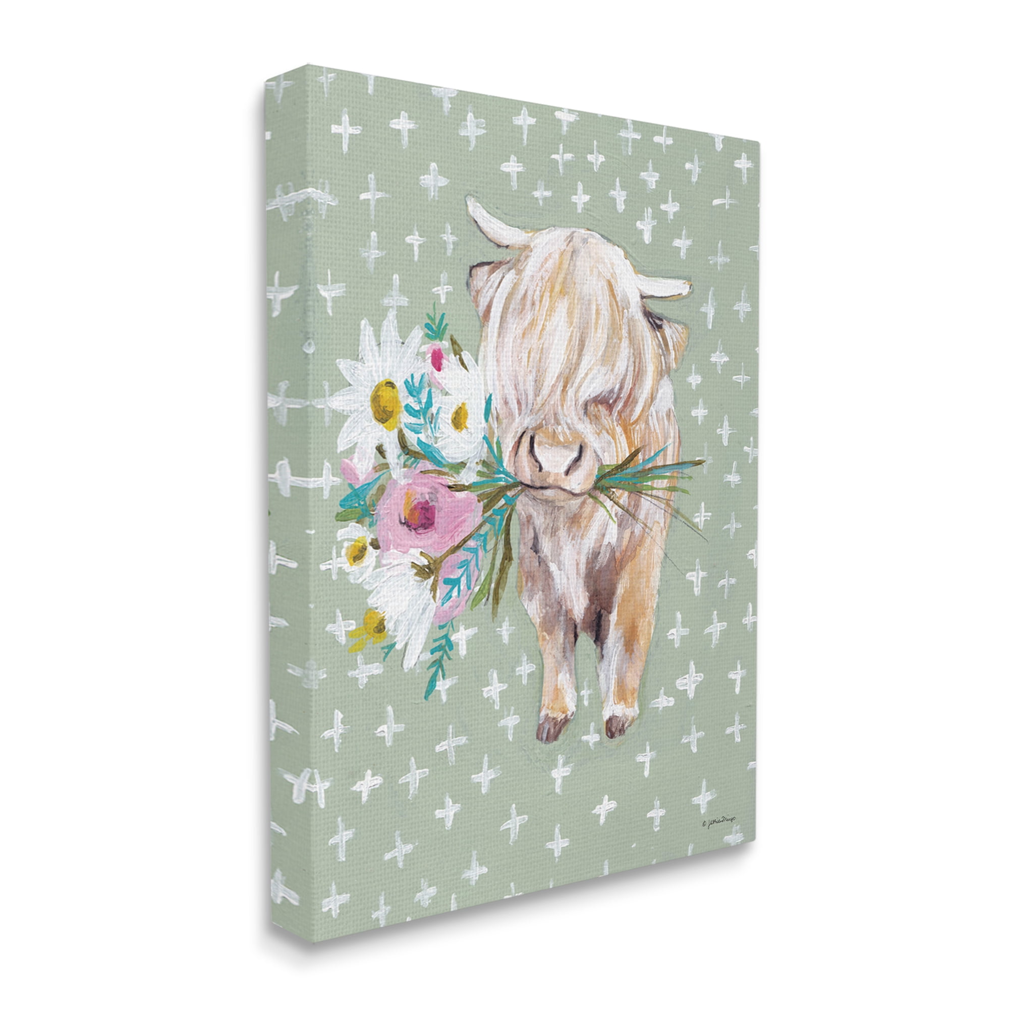Stupell Industries Welcoming Stott Ox Holding Flowers Studded Pattern,30 x 40, Design by Jessica Mingo