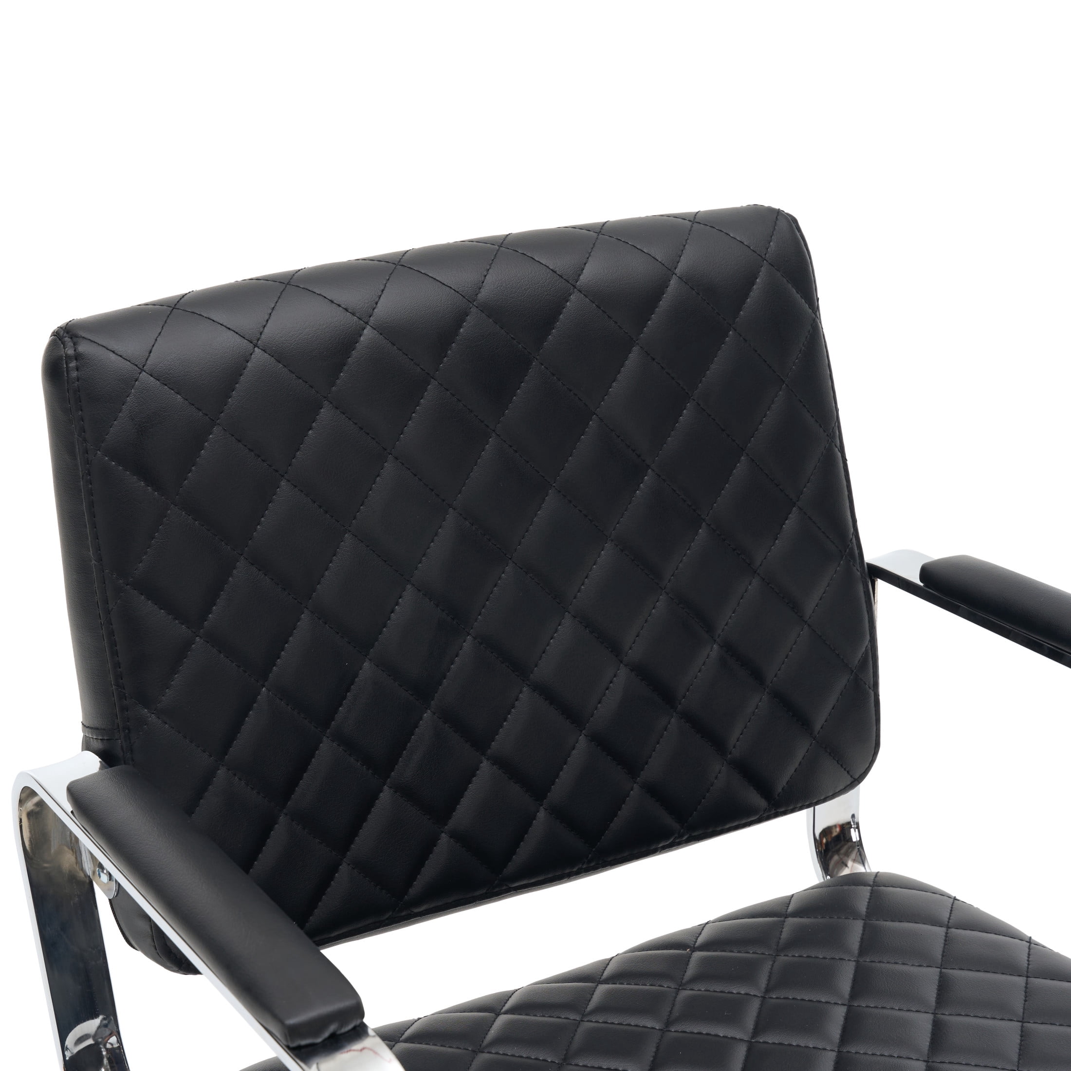Noble House 360° Swivel Adjustable Salon Styling Chair, Diamond-Quilted PU Upholstery, Black+Silver