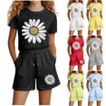 thumbnail image 2 of Qingpeng Kids Daily Casual Short Sleeve Crew Neck Daisy Graphic Tee Elastic Waist Shorts With Pocket Matching Outfit Set for Kids, 2 of 5