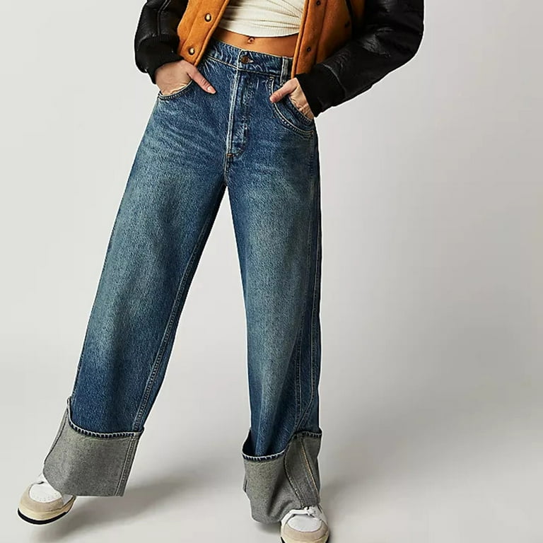 APEXFWDT Wide Leg Jeans Women High Waisted Stretchy Cuffed APEXFWDT Wide Leg Jeans Women High Waisted Stretchy Cuffed
