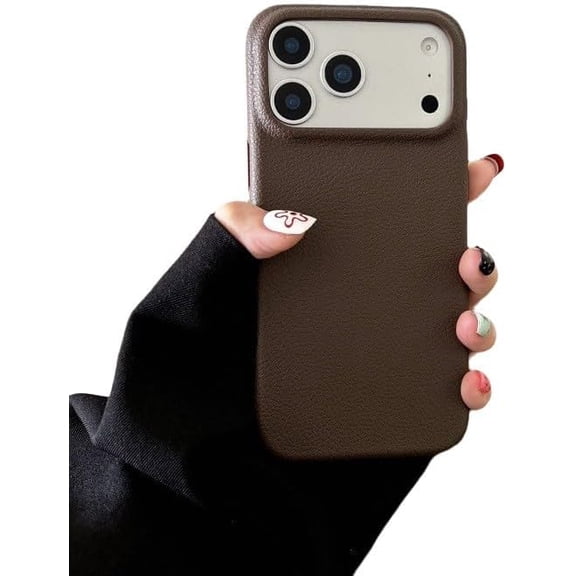 Simple Solid Color Leather Phone Case for iPhone (Brown,iPhone 14 Pro)