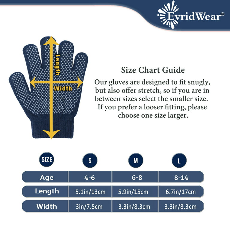 Evridwear Kids Winter Gloves Knit Warm Stretch Gripper Children Glove Medium, 6-8Years