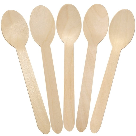 LotFancy 100 Disposable Wooden Spoons, 6.25 in Biodegradable Compostable Sampling Tasting Spoons