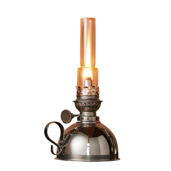 Kings County Tools 9” Oil Lamp with Nickel Body and Glass Chimney - Extra-Bright Hurricane Lantern