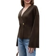 thumbnail image 3 of Womens V Neck Cardigan Long Bell Sleeve Button Down Open Front Loose Knit Fall Sweater Blazer Coffee M, 3 of 10