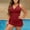 Red, variant on Bzhegqhd Swim Dresses for Women Tummy Control,Women Solid Color V-neck Back Pleated Ruffle Built-in Shorts Swimsuit,Bathing Suits for Women