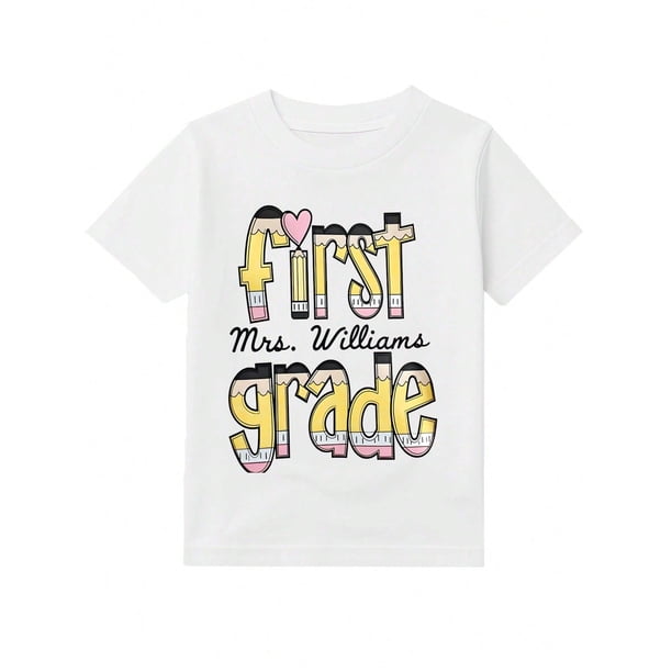 Girls & Boys "Pencil Theme Cotton Graphic Tees, Back To School Clothes Girls, Black Casual Summer Shirts With Fun Graphic, Gift For First Day of School, Round Neck Short Sleeve T-Shirt