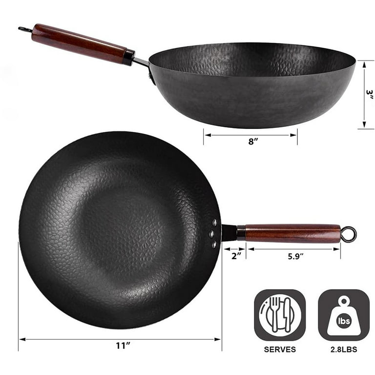 Wok Cookware Accessories Induction Cooktop Stove Pan Griddle Wood Handle  Grilling Large Round Bottom Home - AliExpress