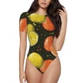 thumbnail image 2 of Uemuo Orange Lemon Pattern Women's One Piece Short Sleeve Swimsuit Rash Guard Surfing Modest Quick-drying Swimsuit Beach Essentials-Large, 2 of 9