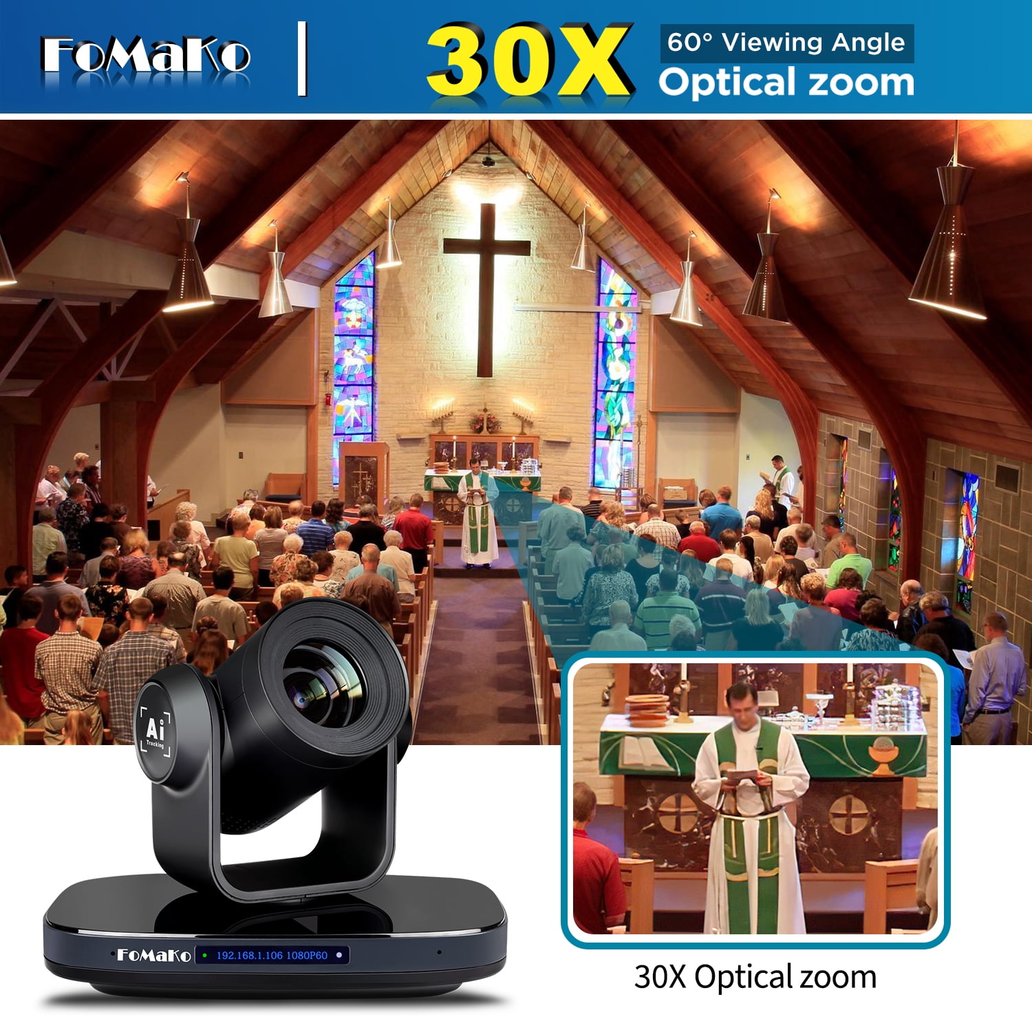 FoMaKo K30x3+ KC608+KC601 1080P60 Web Cam (3pcs) with PTZ Controller & Video Mixer Switcher, Black, New, 3 Count