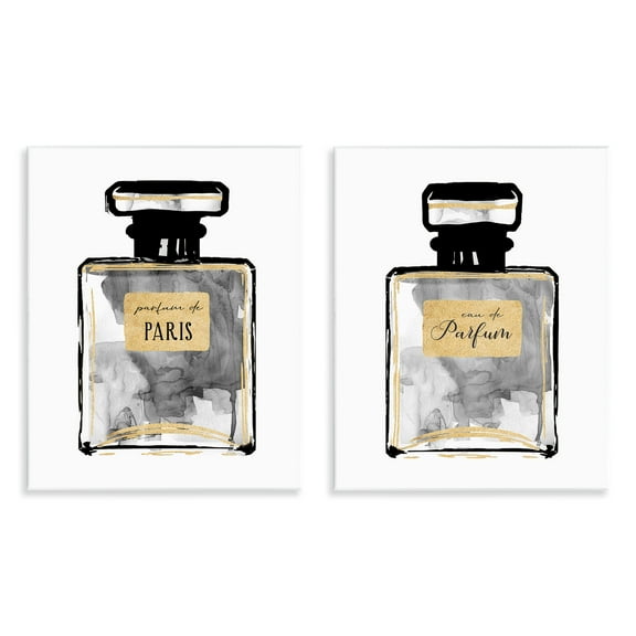 Stupell Industries Gray Gold Parfum Bottle Fashion Painting Unframed Art Print Wall Art, 11 x 14, Set of 2