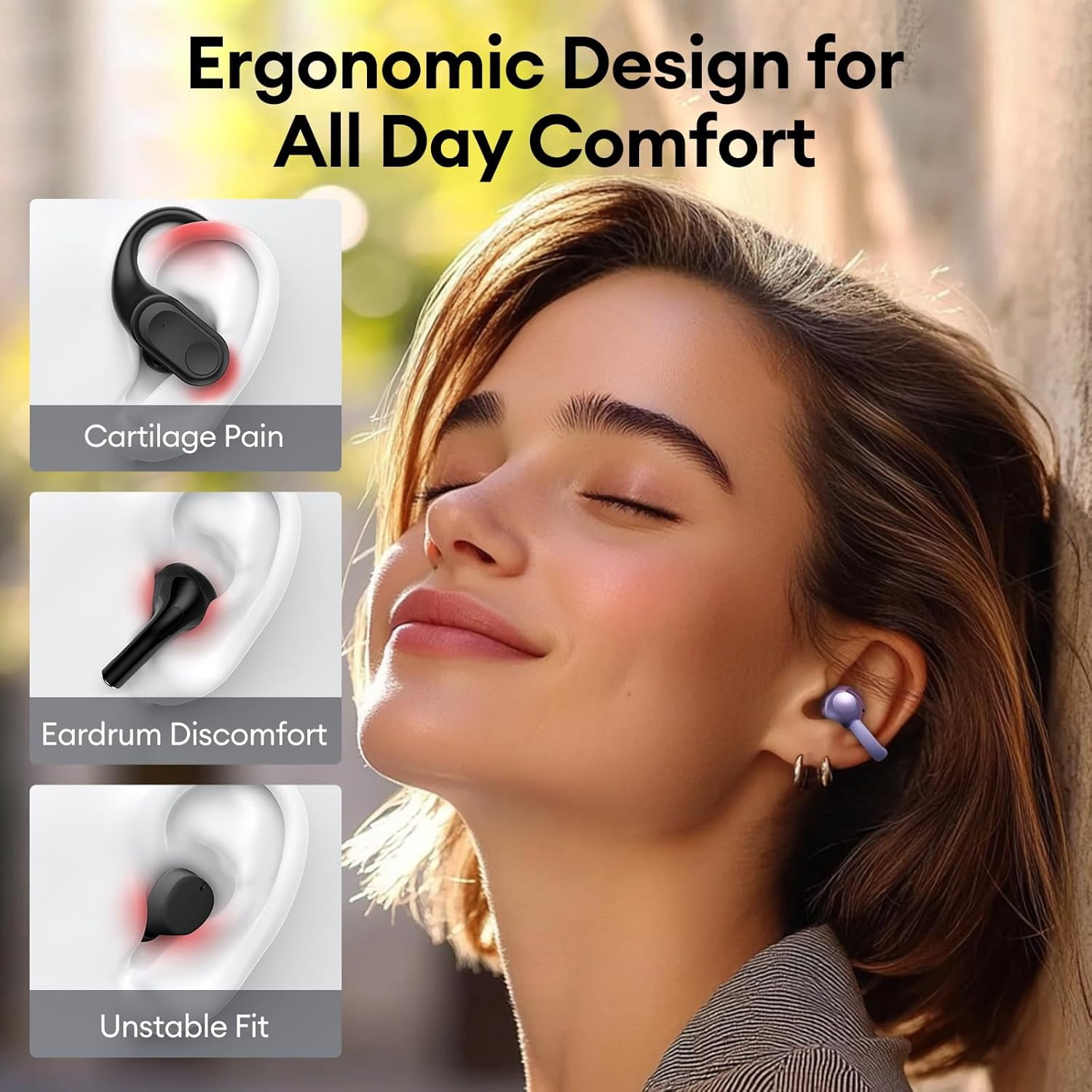 M100 Clip On Ear Headphones AI Open Ear Earbuds Wireless Bluetooth 5.4, Clip On Earbuds with LCD Touchscreen, Lightweight Comfort Open Ear Headphones for Sports, Fitness, and Workouts