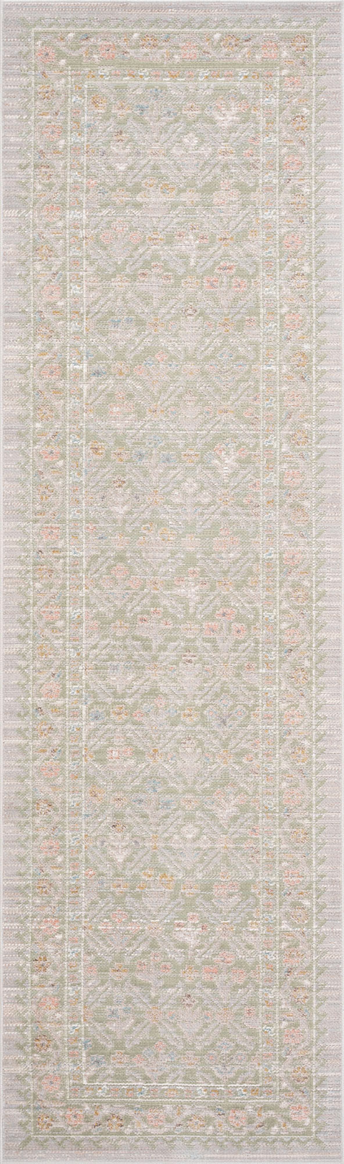 Crestwood Traditional Oriental 2x8 Sage and Gold Polyester Indoor Runner Rug, 2'3'' x 7'7''