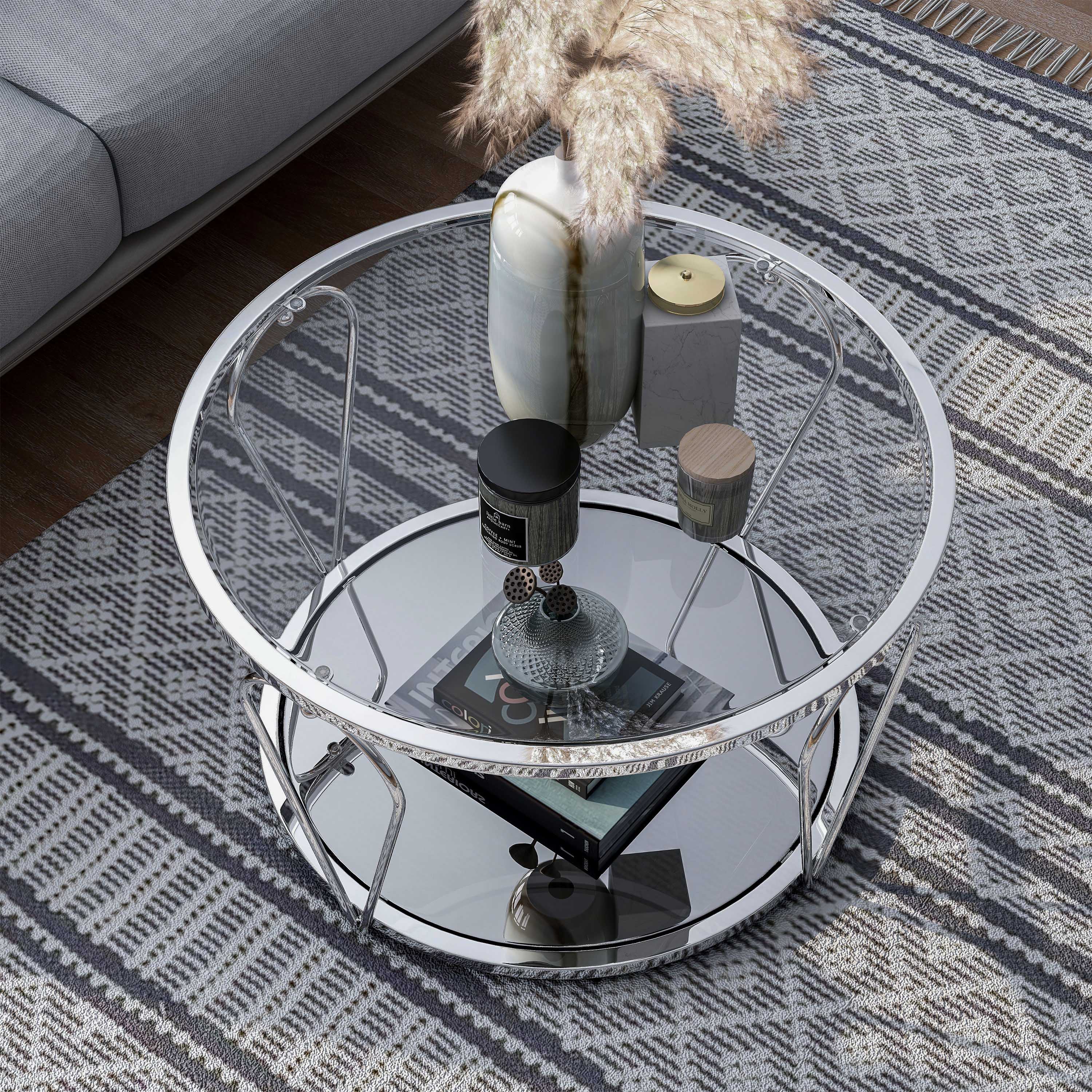 Furniture of America Ollis 1-Shelf Glass Top and Metal Chrome Coffee Table