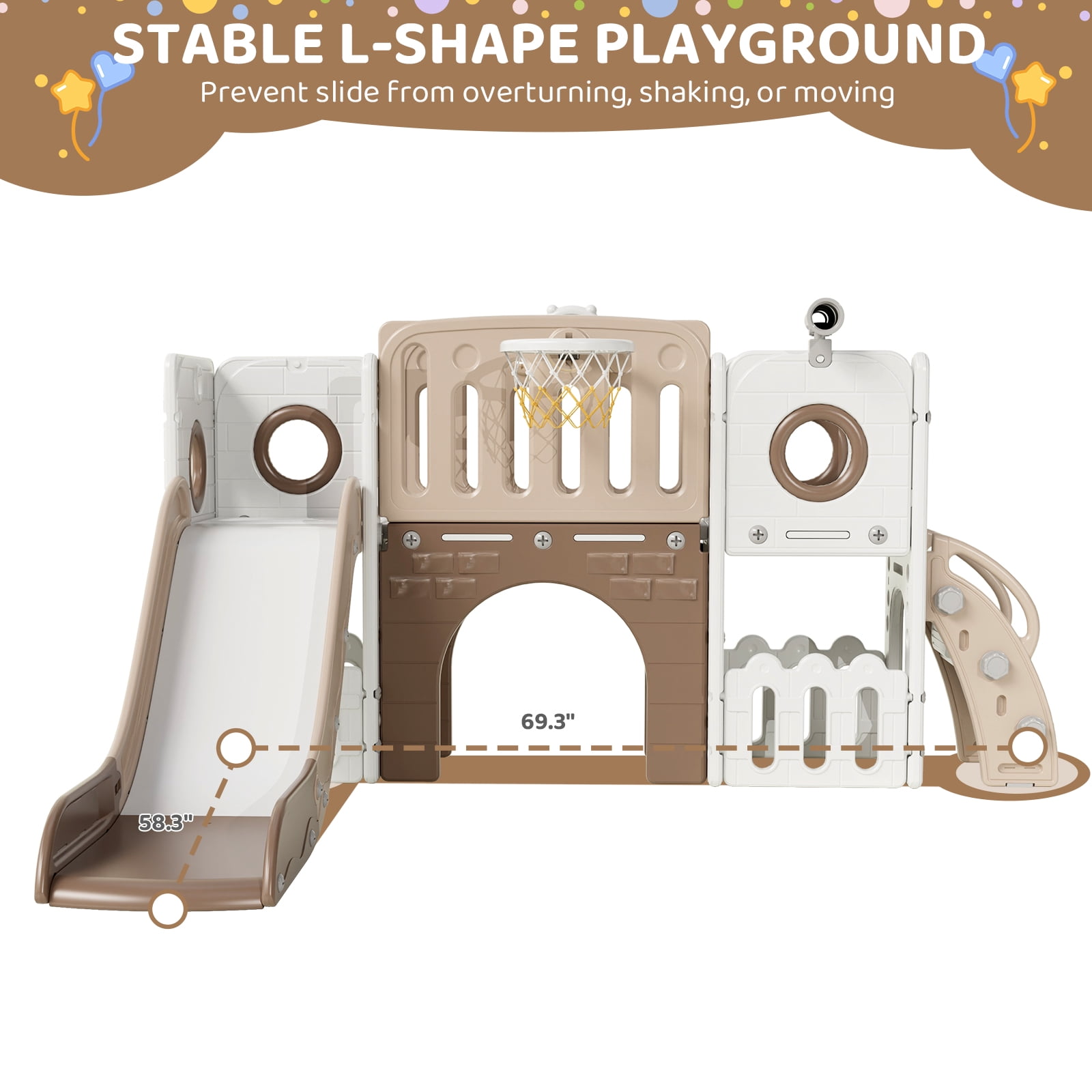 Arlopu 9 in 1 Toddler Slide Set, Large Toddler Slide with Basketball Hoop & Ball, Telescope, Storage Space, Tunnel, Outdoor Indoor Playground Slide