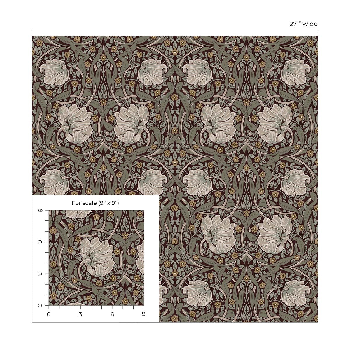 NextWall Auburn & Eucalyptus Pimpernel Floral Peel and Stick Wallpaper