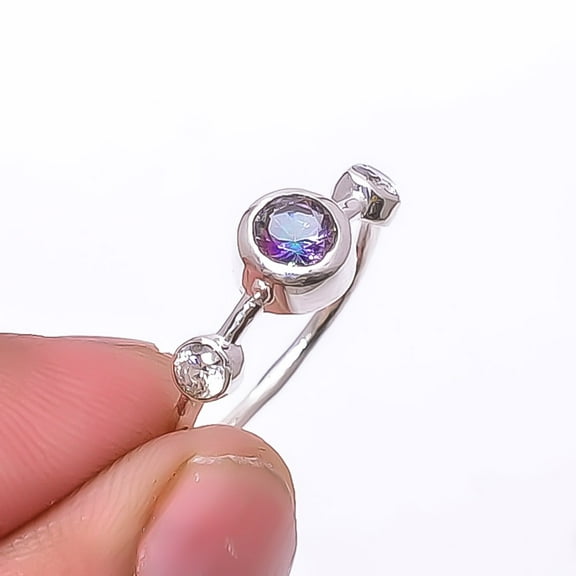 Rainbow Mystic Fire Topaz & White Topaz 925 Sterling Silver Ring s.6.5 Sku6, Rainbow Ring, Gemstone Ring