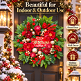 thumbnail image 5 of PINKPUII Artificial Red Peony Floral Christmas Wreath with Merry Christmas Sign, 24 Inch, Red, 5 of 9