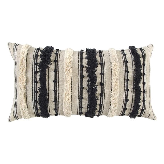 Rizzy Home Stripe 14" x 26" Poly Pillow with Textured Cotton Cover-Natural/Black