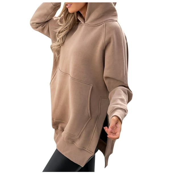 Cathalem Womens Hoodies Cropped Sweatshirts High Neck Long Sleeve Pullover  Cropped Top,Khaki XXL 