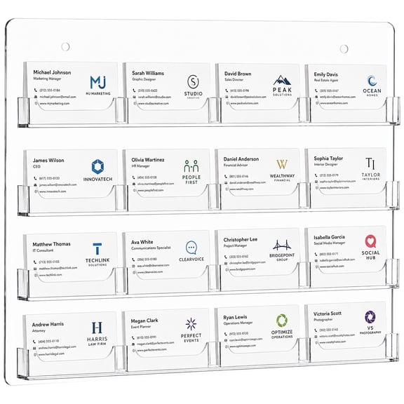 Business Card Holder Organizer Acrylic Wall Mount, 16 Pockets Business Card Display, Office Key Holder, Quality Acrylic, Ideal for Home and Office