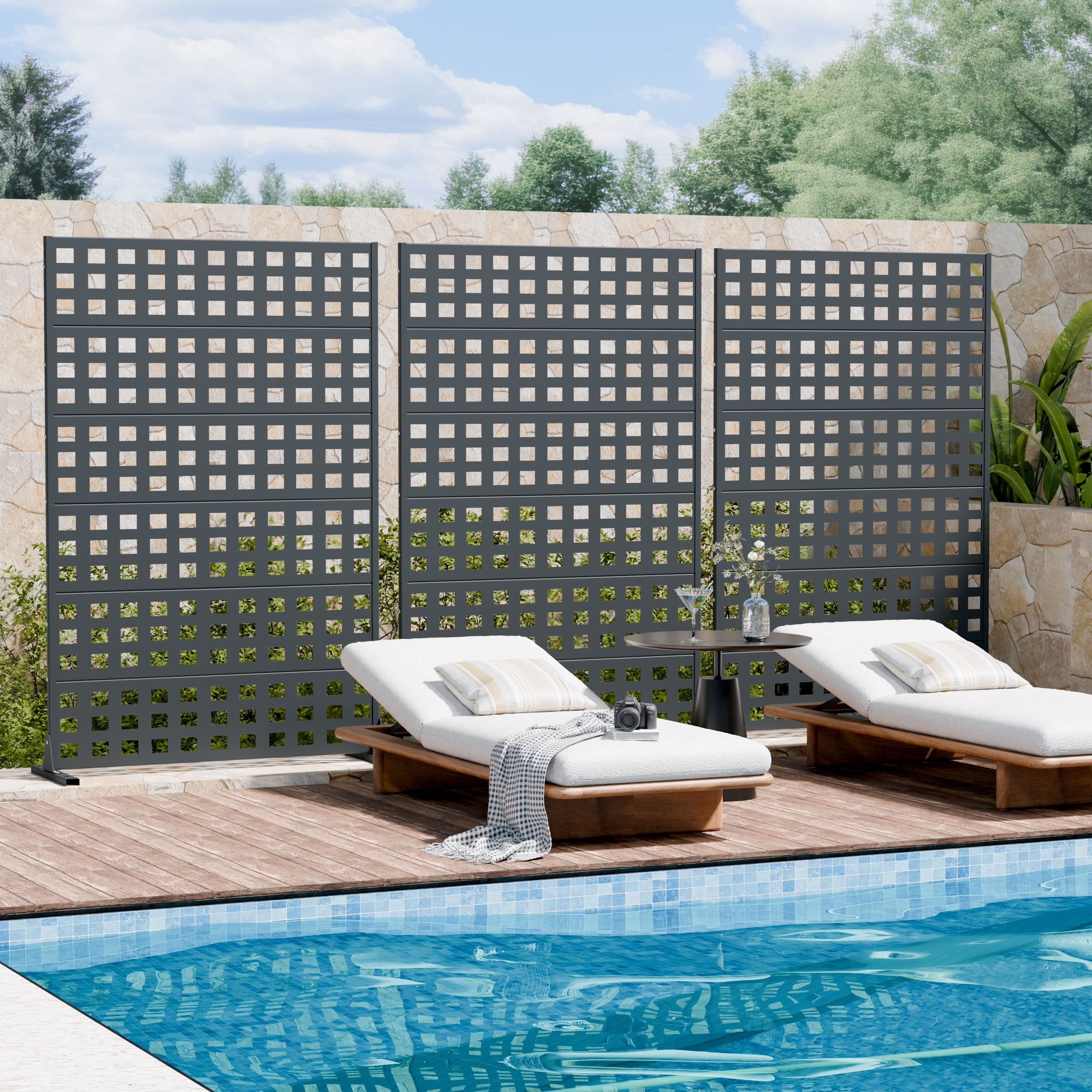 Privacy Metal Screen Fence Panel Horizontal Stripe Pattern