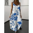 thumbnail image 2 of Women Summer Spaghetti Strap Sleeveless V Neck Sundress Boho Floral Vacation Maxi Suspender Dress  Blue L, 2 of 8
