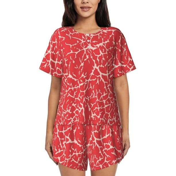 Fotbe Beef2 Conjunto de Pijama Estampado para Mujer, 2 Piezas, Ropa de Dormir con Camiseta de Manga Corta y Shorts Suaves-Medium