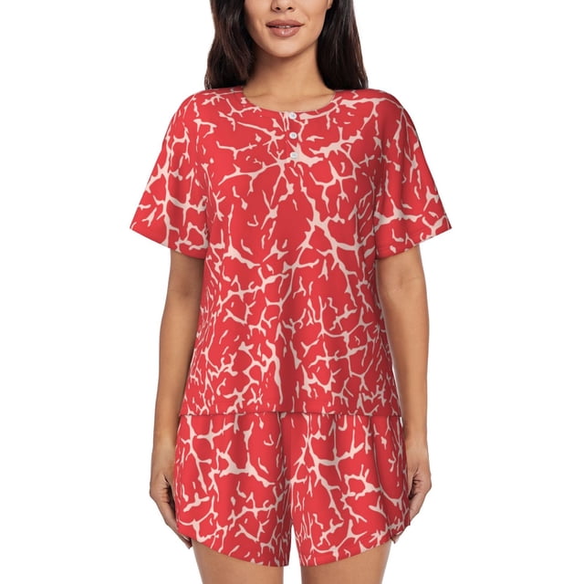 Balery Beef2 Conjunto de Pijama para Mujer con Estampado, Dos Piezas de Manga Corta y Shorts, Ropa de Dormir Suave con Cuello Redondo y Bolsillos-Large