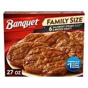 Banquet Family Size Salisbury Steaks and Brown Gravy, 8g Protein per Serving, Frozen Meal, 27 oz.
