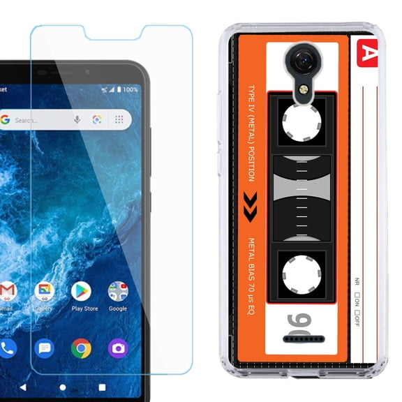 Slim-Fit Protective Phone Case compatible with Cricket Icon 2, with Tempered Glass Screen Protector, by OneToughShield ® - Cassette Orange